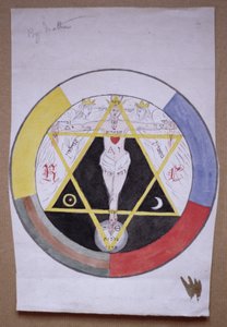 Diseño original para el Gran Sello simbólico en el rollo de pergamino de la Segunda Orden de la Golden Dawn, 1891 de Moina Mathers